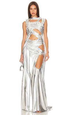 Di Petsa Melted Cut-out Drapery Dress in Metallic Silver