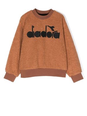 Diadora Junior embroidered-logo faux-shearling sweatshirt - Neutrals