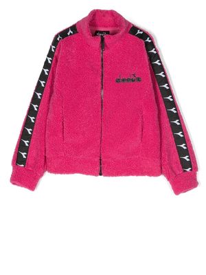 Diadora Junior faux-shearling embroidered-logo jacket - Pink