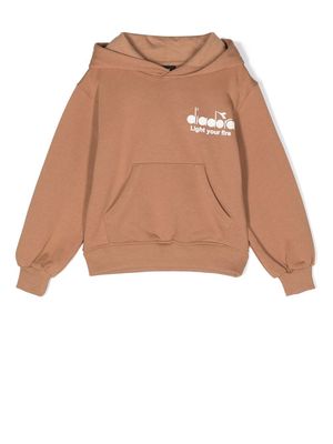 Diadora Junior logo-print cotton hoodie - Brown
