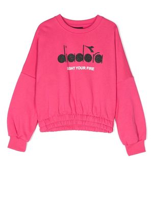 Diadora Junior logo print cotton sweatshirt - Pink