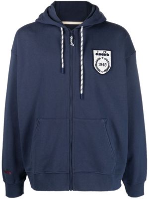 Diadora logo-patch zip-up cotton hoodie - Blue