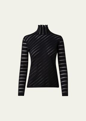 Diagonal Stripe Fitted Mock-Neck Sweater