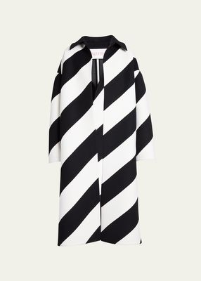 Diagonal Striped Cashmere Blend Overcoat