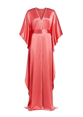 Diamanté Trim Silk Caftan Gown