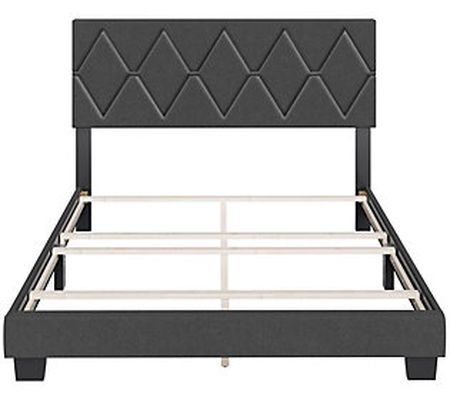 Diamond 4-Slat Upholstered Bed Frame with Headb oard, Full Size