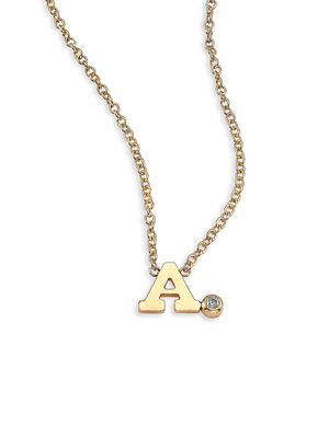 Diamond & 14K Yellow Gold Initial Pendant Necklace - Initial A - Initial A