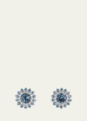 Diamond and Aquamarine Radiant Stud Earrings