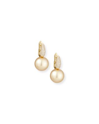 Diamond & Golden Pearl Drop Earrings