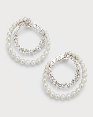 Diamond and Pearl Hoop Earrings in 14K White Gold