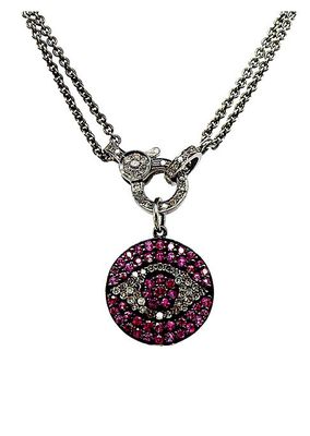Diamond & Ruby Evil Eye Pendant Necklace