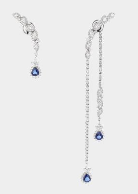 Diamond and Sapphire Asymmetrical Drop Earrings