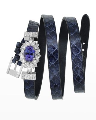 Diamond and Tanzanite Leather Wrap Bracelet