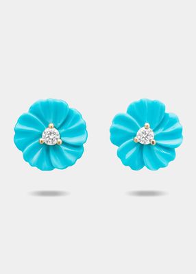 Diamond and Turquoise Flower Stud Earrings