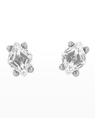 Diamond-Cut White Topaz Stud Earrings with Diamond Center, White Gold