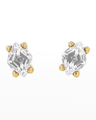 Diamond-Cut White Topaz Stud Earrings with Diamond Center