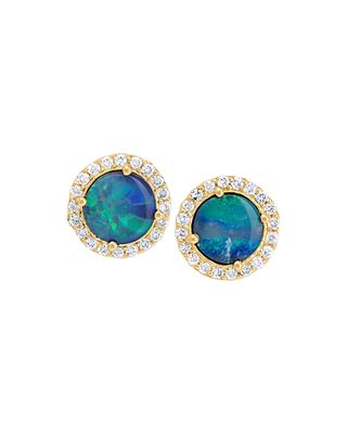 Diamond Edged Opal Stud Earrings