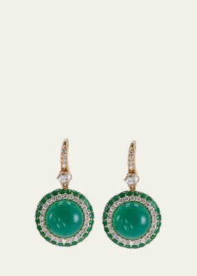 Diamond, Emerald, and Green Onyx Drop Earrings