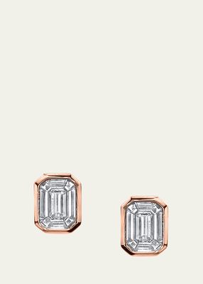 Diamond Emerald-Cut Illusion Stud Earrings