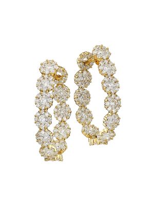 Diamond Flower 18K Yellow Gold & Diamond Hoop Earrings - Yellow Gold - Yellow Gold