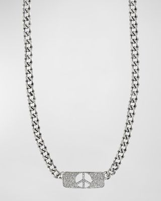 Diamond Pave Peace ID Curb Chain Necklace