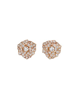 Diamond Rose Earrings in 18K Red Gold