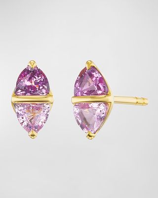 Diamond Stud Earrings in 18K Yellow Gold and Pink Sapphires