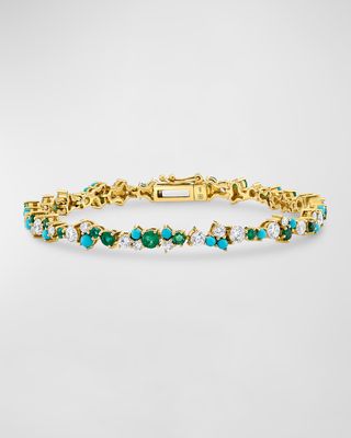 Diamond, Turquoise, and Emerald Tennis Bracelet