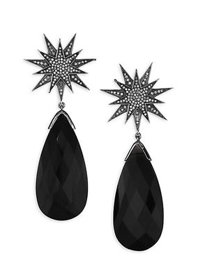 Diamonds, Black Onyx, & Sterling Silver Earrings