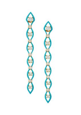 Diamonds In Color 18K Yellow Gold, Diamond & Blue Ceramic Linear Earrings