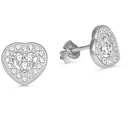 Diamonique 0.90 cttw Heart Stud Earrings, Sterl ing Silver
