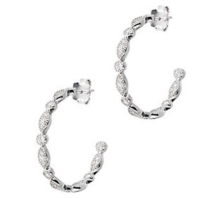 Diamonique 1" Hoop Earrings, Sterling Silver