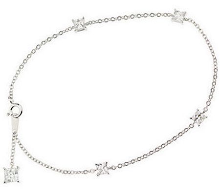 Diamonique 11" Ankle Bracelet, Platinum Clad