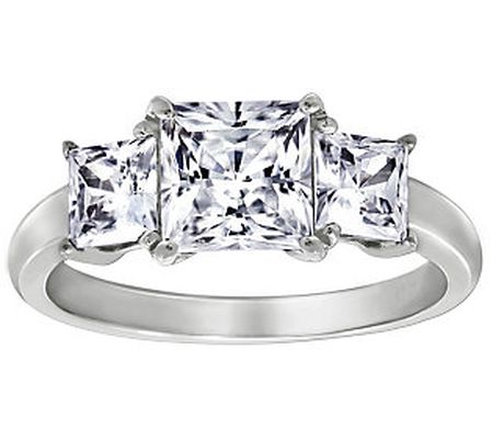 Diamonique 2.50 cttw 3 Stone Princess Cut Ring, Platinum Clad