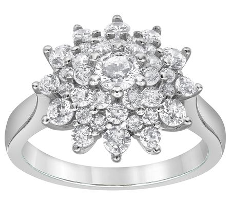 Diamonique 2.50 cttw Floral Cluster Ring, Sterl ing Silver