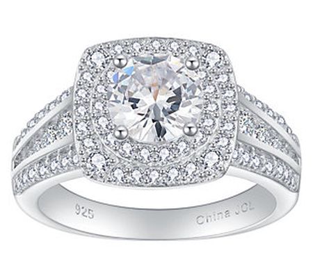 Diamonique 2.55 cttw Double Halo Engagement Ring, Sterling