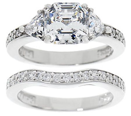 Diamonique 2.90 cttw Asscher Bridal Ring Set, Platinum Clad