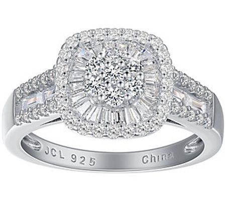 Diamonique 4.55 cttw Cluster Halo Ring, Sterlin g Silver