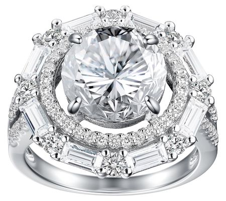 Diamonique 6.60 cttw Halo Engagement Ring, Sterling Silver