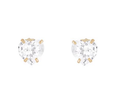 Diamonique .75 ct tw Heart Stud Earrings, 14K G old