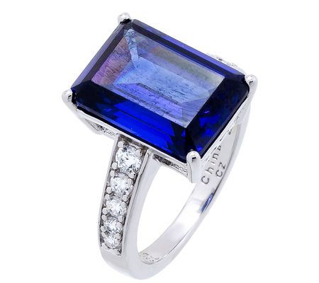Diamonique 9.20 cttw Emerald-Cut Engagement Ring, Sterling
