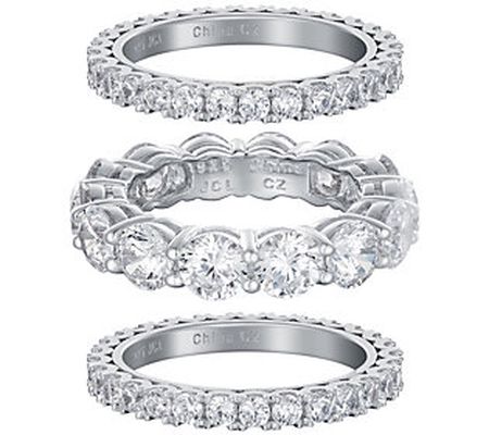 Diamonique 9.25 cttw Eternity Wedding Band Set, Sterling