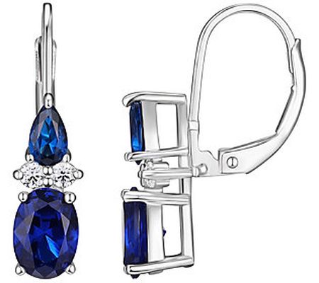 Diamonique & Simulated Blue Spinel Earrings, St erling Silver