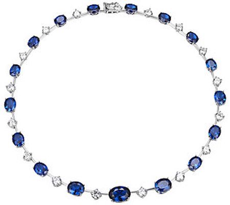 Diamonique & Simulated Blue Spinel Necklace, St erling Silver