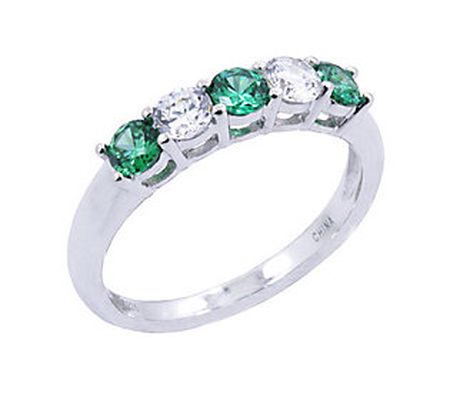 Diamonique & Simulated Emerald Band Ring, Plati num Clad