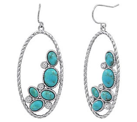 Diamonique & Turquoise Oval Dangle Earrings, St erling Silver