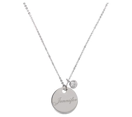 Diamonique Charm & Personalized Disc Necklace, Sterling