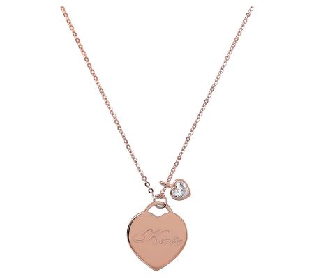 Diamonique Charm & Personalized Heart Necklace, Sterling