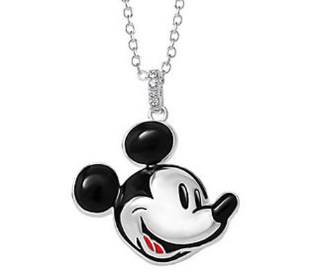 Diamonique Disney Minnie or Mickey Pendant w/ 1 8" Chain
