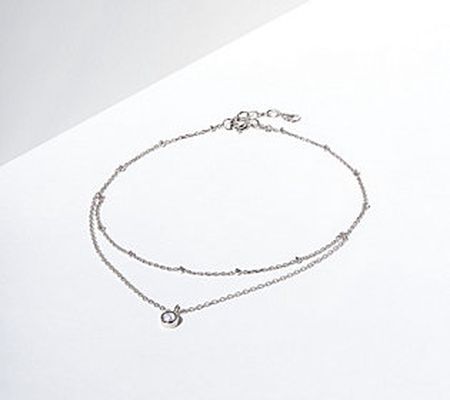 Diamonique Double Chain Ankle Bracelet, Sterlin g